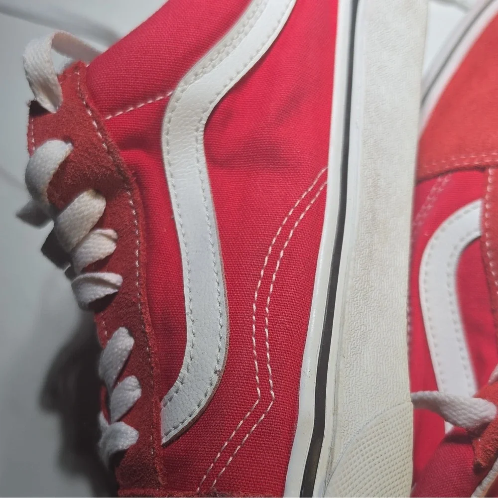 VANS Old Skool Red/White Canvas Low Top Lace Up Women's Casual Sneakers